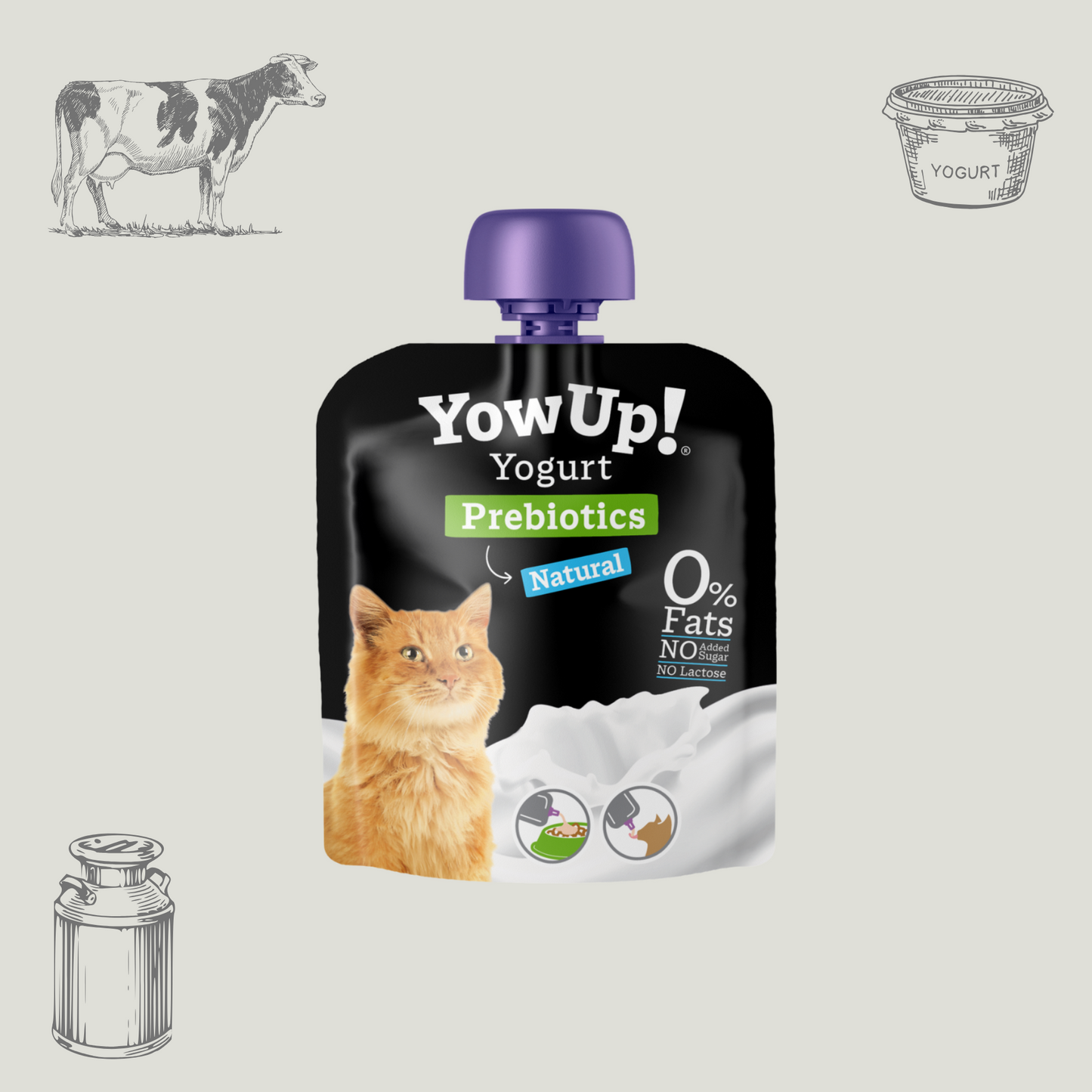 Yaourt pour chat sans lactose - enrichi en Prébiotiques - Gourde par Yow Up 85g
